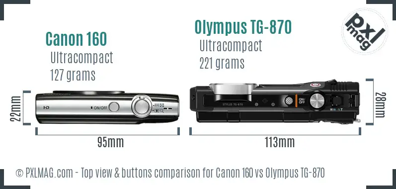 Canon 160 vs Olympus TG-870 top view buttons comparison