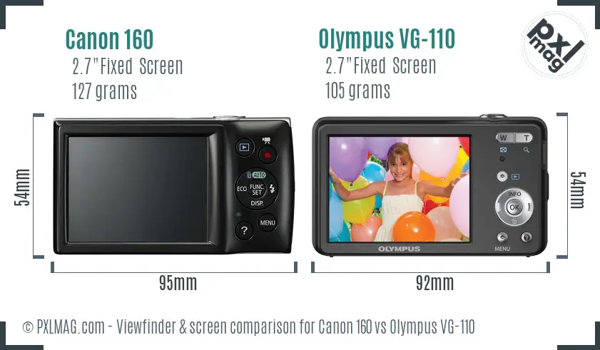 Canon 160 vs Olympus VG-110 Screen and Viewfinder comparison