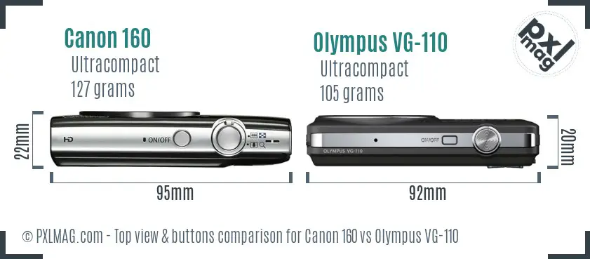 Canon 160 vs Olympus VG-110 top view buttons comparison