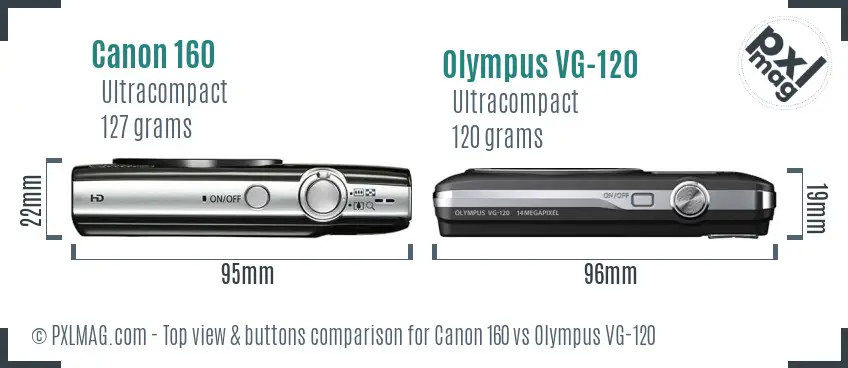 Canon 160 vs Olympus VG-120 top view buttons comparison