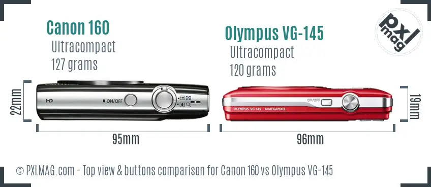 Canon 160 vs Olympus VG-145 top view buttons comparison