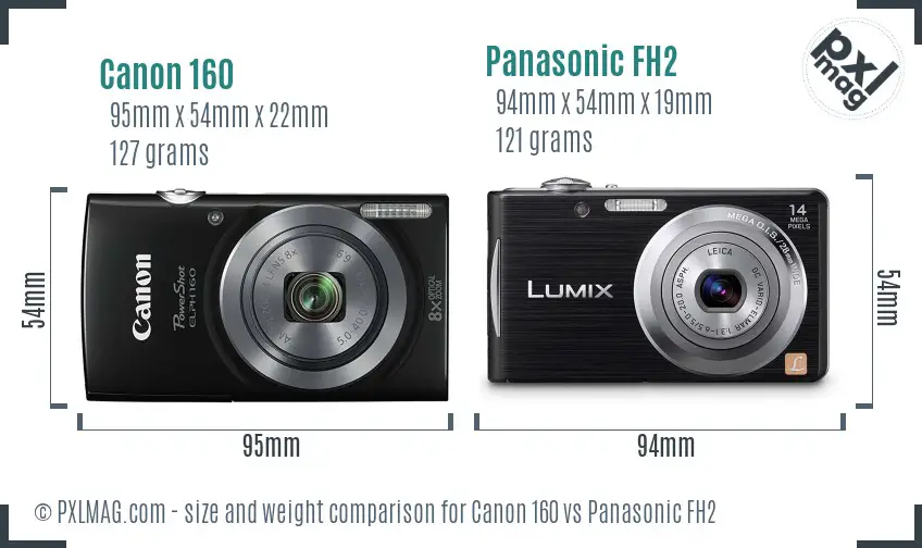 Canon 160 vs Panasonic FH2 size comparison