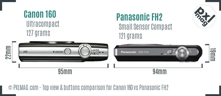 Canon 160 vs Panasonic FH2 top view buttons comparison
