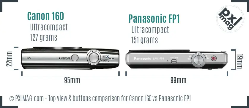 Canon 160 vs Panasonic FP1 top view buttons comparison