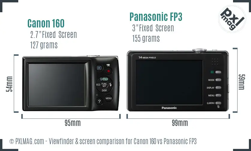 Canon 160 vs Panasonic FP3 Screen and Viewfinder comparison