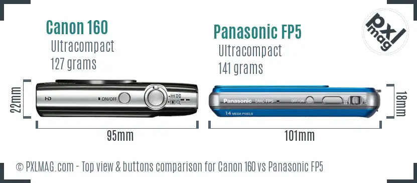 Canon 160 vs Panasonic FP5 top view buttons comparison