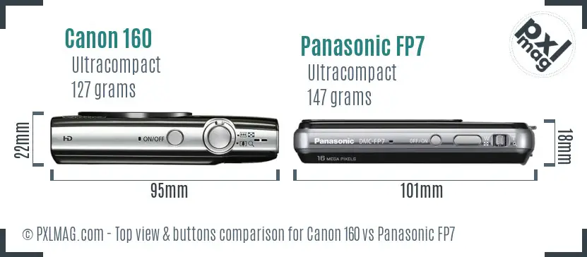 Canon 160 vs Panasonic FP7 top view buttons comparison