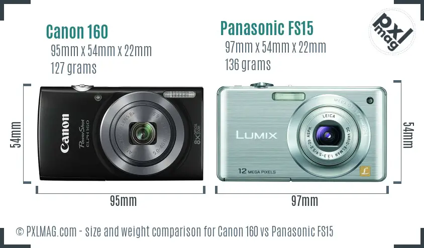 Canon 160 vs Panasonic FS15 size comparison
