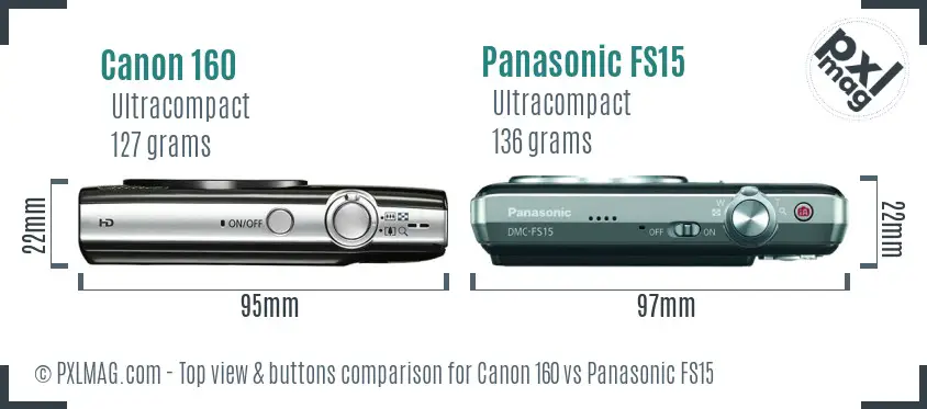 Canon 160 vs Panasonic FS15 top view buttons comparison