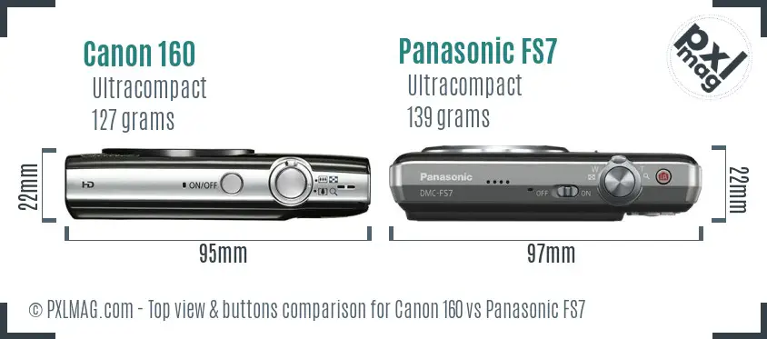 Canon 160 vs Panasonic FS7 top view buttons comparison