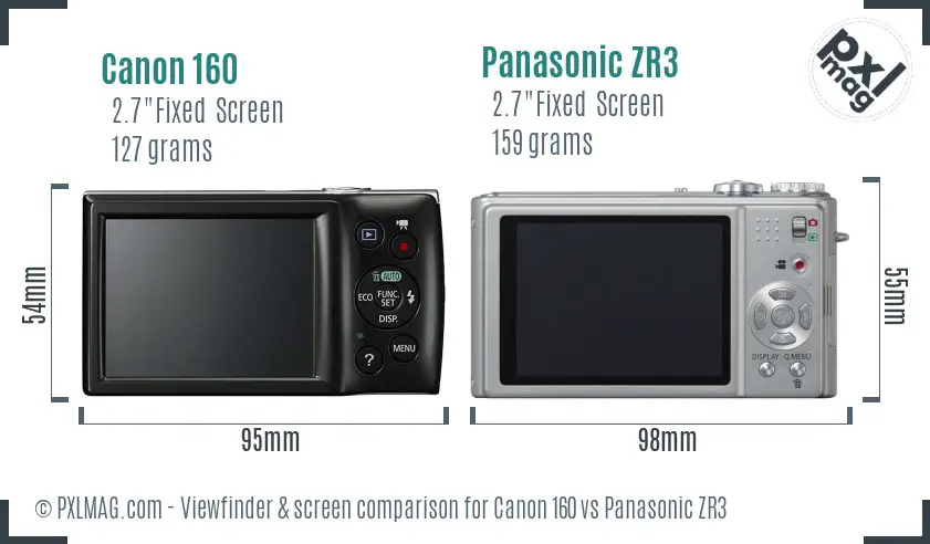 Canon 160 vs Panasonic ZR3 Screen and Viewfinder comparison