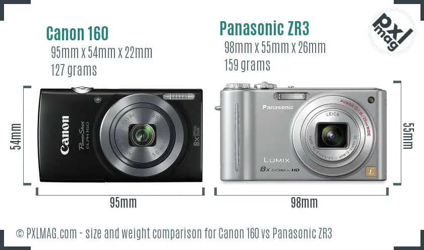 Canon 160 vs Panasonic ZR3 size comparison