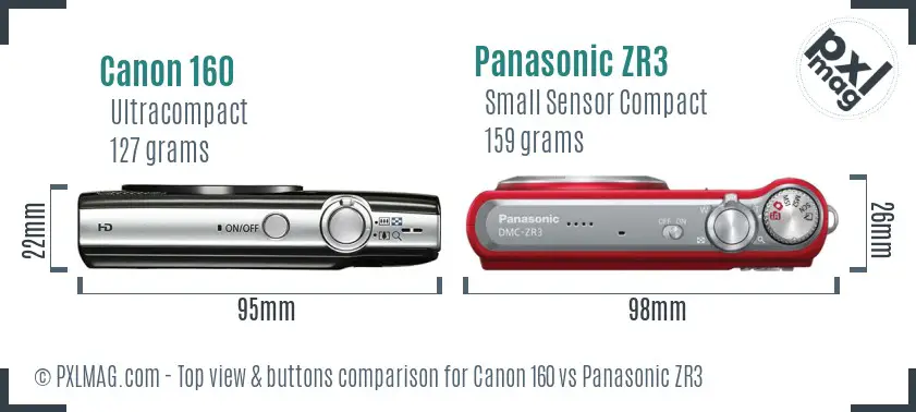 Canon 160 vs Panasonic ZR3 top view buttons comparison
