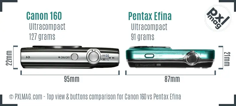 Canon 160 vs Pentax Efina top view buttons comparison