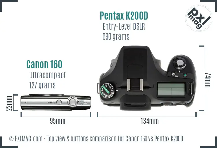 Canon 160 vs Pentax K200D top view buttons comparison
