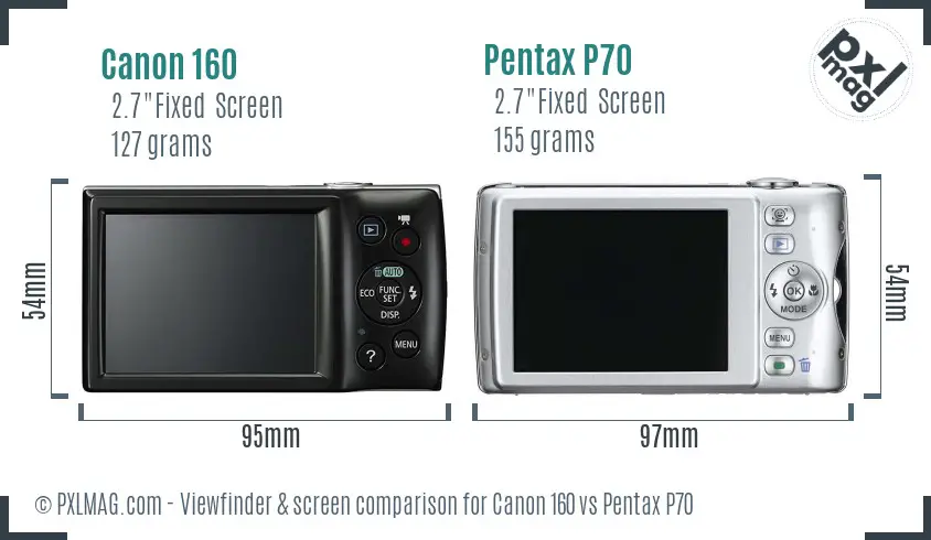 Canon 160 vs Pentax P70 Screen and Viewfinder comparison