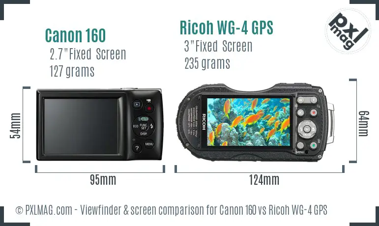 Canon 160 vs Ricoh WG-4 GPS Screen and Viewfinder comparison