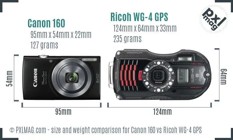 Canon 160 vs Ricoh WG-4 GPS size comparison