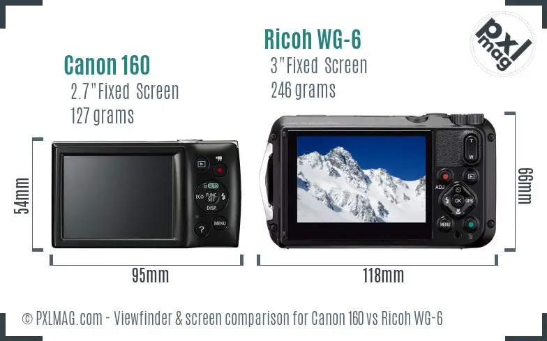 Canon 160 vs Ricoh WG-6 Screen and Viewfinder comparison