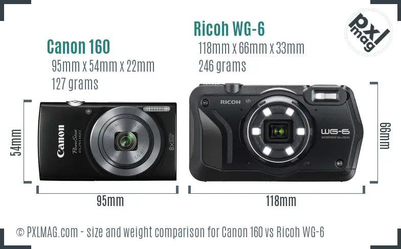 Canon 160 vs Ricoh WG-6 size comparison