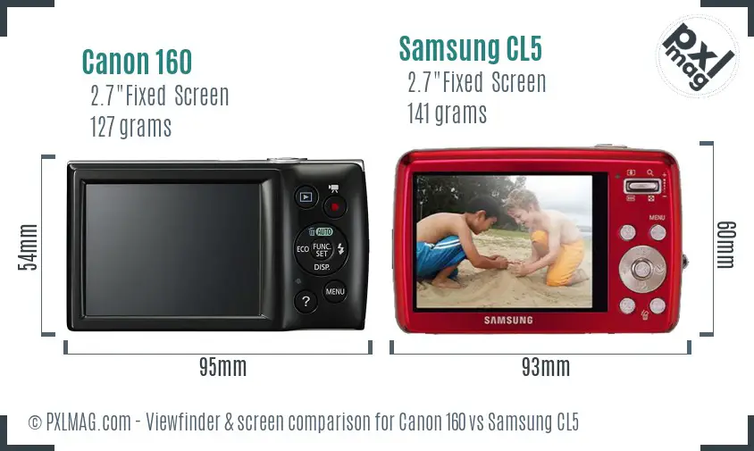 Canon 160 vs Samsung CL5 Screen and Viewfinder comparison