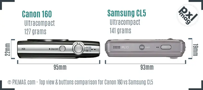 Canon 160 vs Samsung CL5 top view buttons comparison
