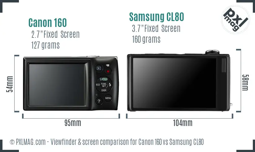 Canon 160 vs Samsung CL80 Screen and Viewfinder comparison