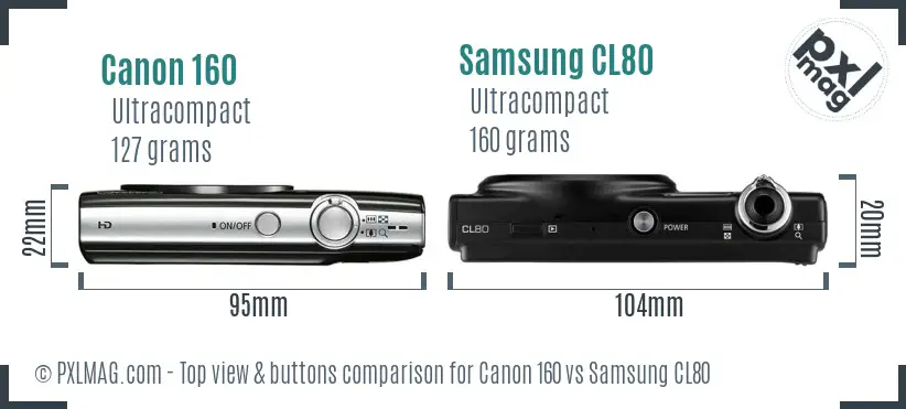 Canon 160 vs Samsung CL80 top view buttons comparison