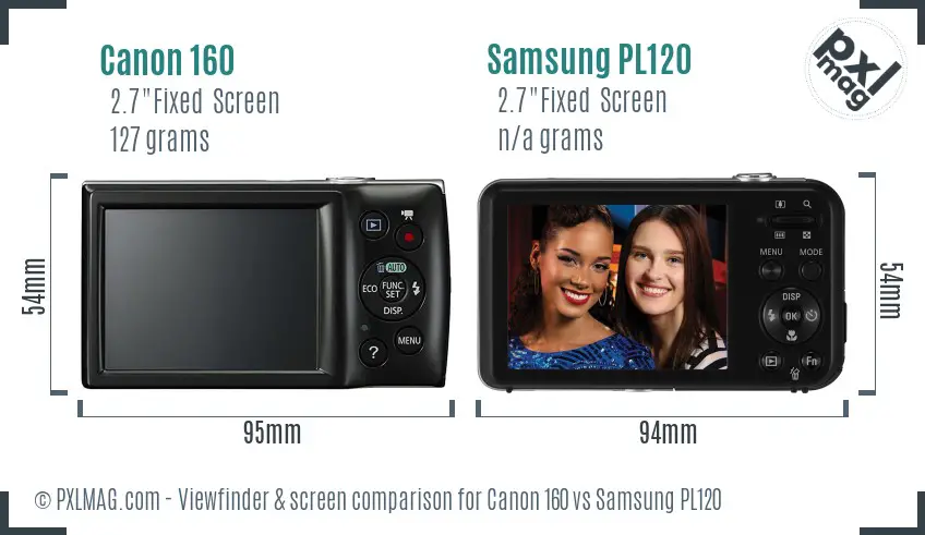 Canon 160 vs Samsung PL120 Screen and Viewfinder comparison