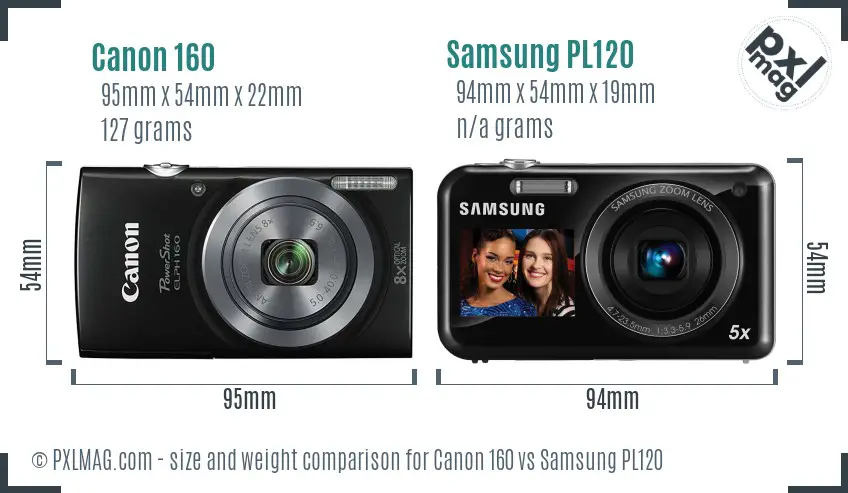 Canon 160 vs Samsung PL120 size comparison