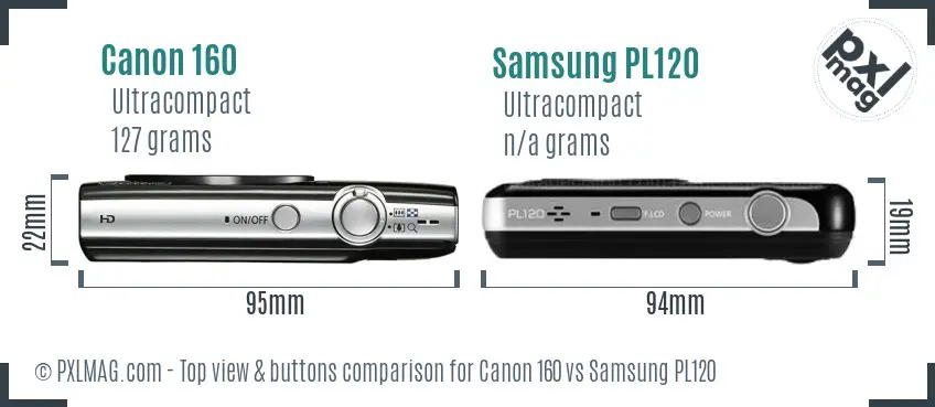 Canon 160 vs Samsung PL120 top view buttons comparison