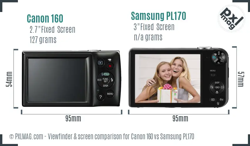 Canon 160 vs Samsung PL170 Screen and Viewfinder comparison