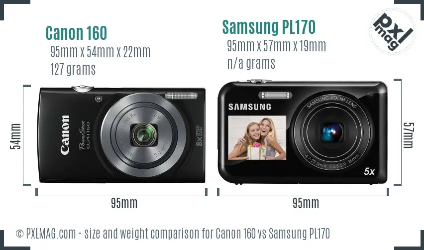 Canon 160 vs Samsung PL170 size comparison