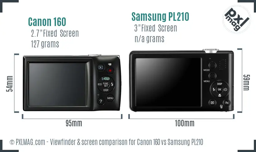 Canon 160 vs Samsung PL210 Screen and Viewfinder comparison