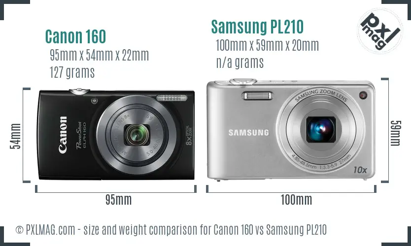 Canon 160 vs Samsung PL210 size comparison