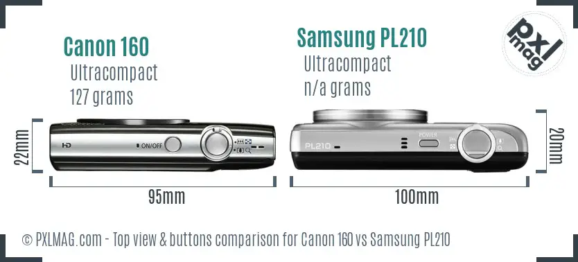 Canon 160 vs Samsung PL210 top view buttons comparison