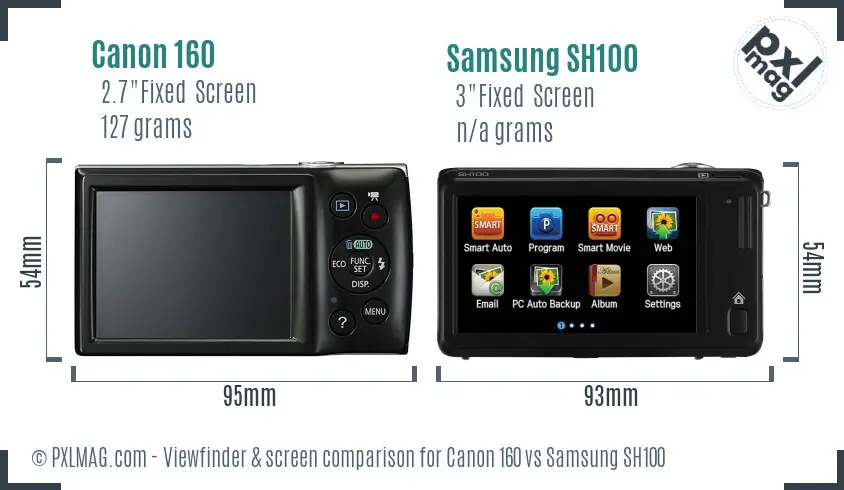 Canon 160 vs Samsung SH100 Screen and Viewfinder comparison