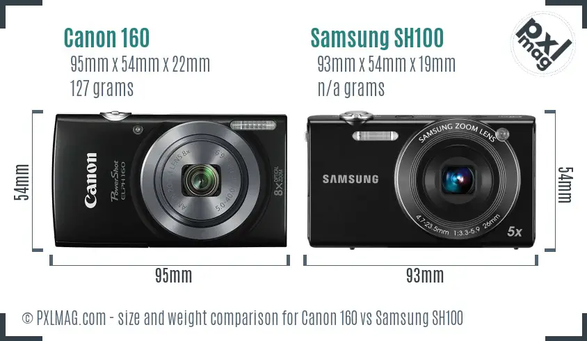 Canon 160 vs Samsung SH100 size comparison