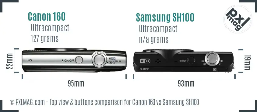 Canon 160 vs Samsung SH100 top view buttons comparison