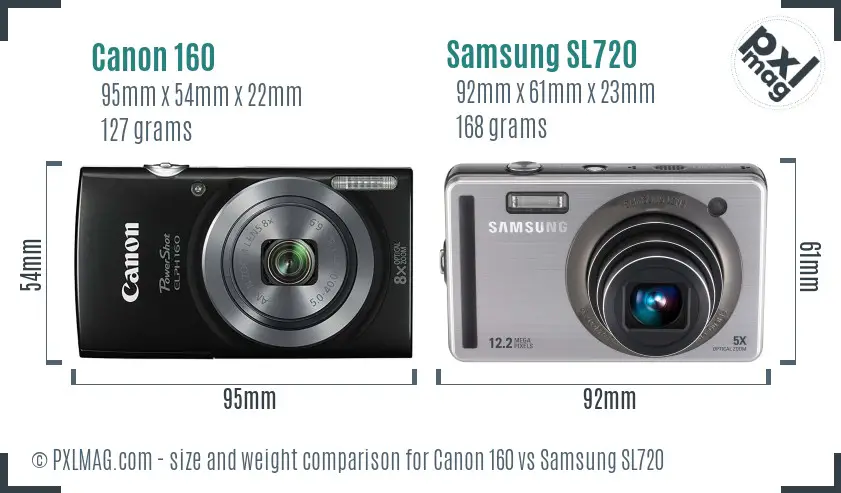 Canon 160 vs Samsung SL720 size comparison Canon 160 vs Samsung SL720 size comparison
