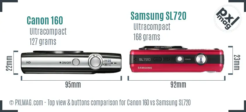 Canon 160 vs Samsung SL720 top view buttons comparison Canon 160 vs Samsung SL720 top view buttons comparison
