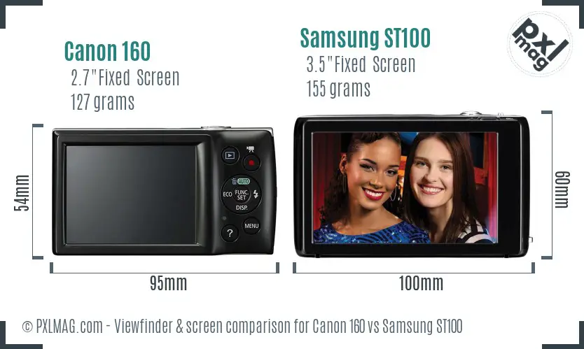Canon 160 vs Samsung ST100 Screen and Viewfinder comparison