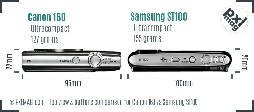 Canon 160 vs Samsung ST100 top view buttons comparison