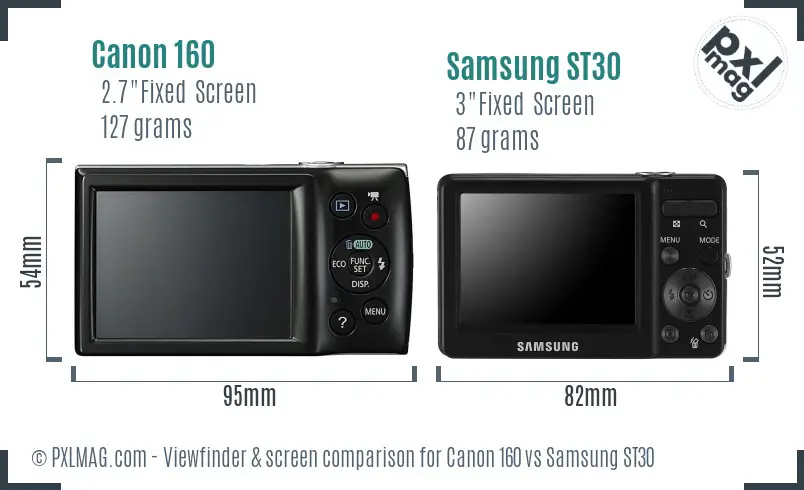 Canon 160 vs Samsung ST30 Screen and Viewfinder comparison