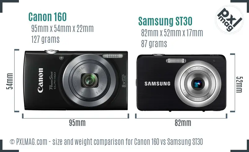 Canon 160 vs Samsung ST30 size comparison