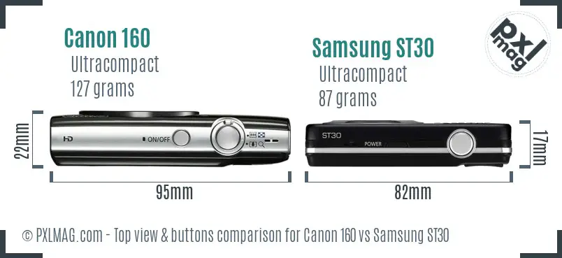 Canon 160 vs Samsung ST30 top view buttons comparison