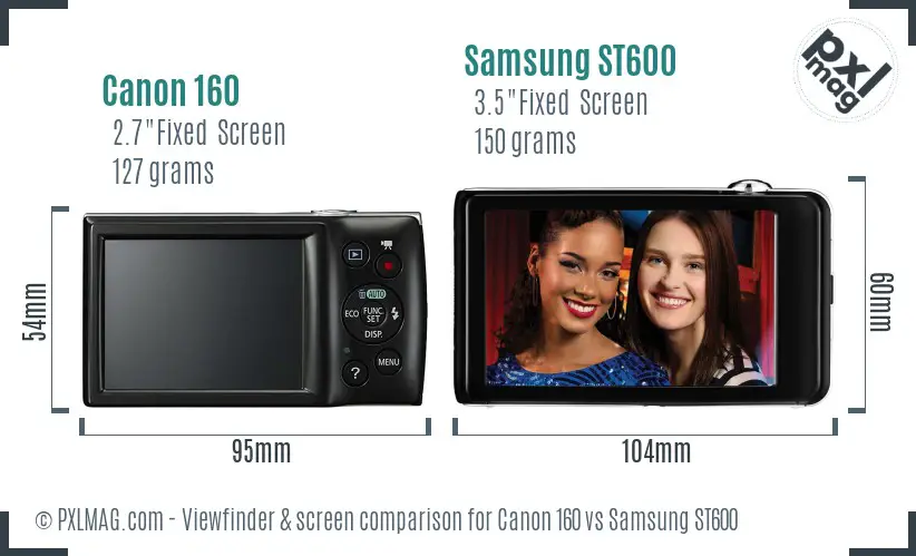 Canon 160 vs Samsung ST600 Screen and Viewfinder comparison