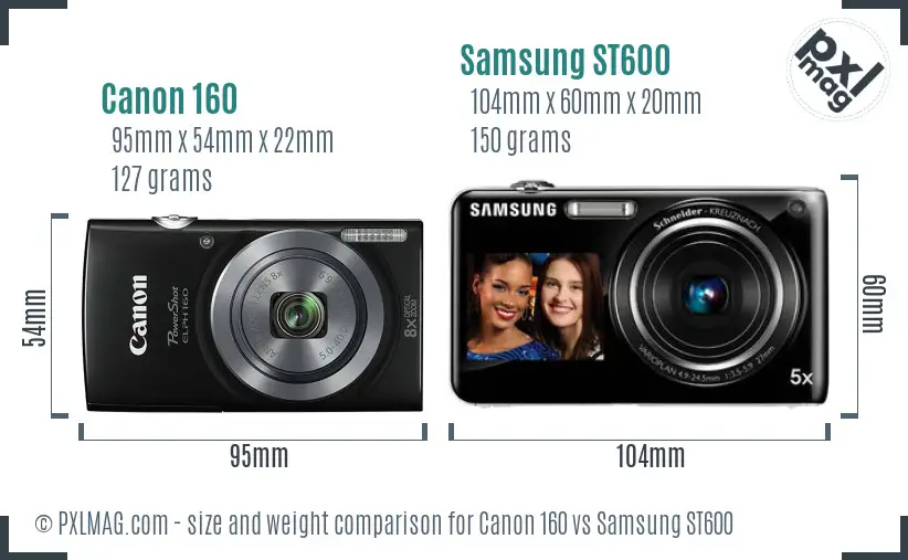 Canon 160 vs Samsung ST600 size comparison