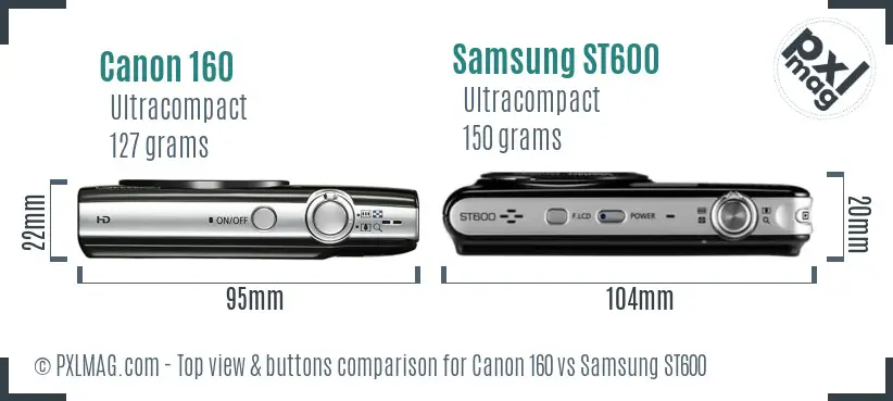 Canon 160 vs Samsung ST600 top view buttons comparison