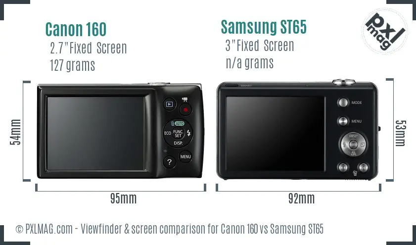 Canon 160 vs Samsung ST65 Screen and Viewfinder comparison